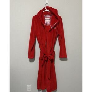 Victoria Secret Red Bath Robe Size Medium Fleece Midi Length Waist Tie Valentine